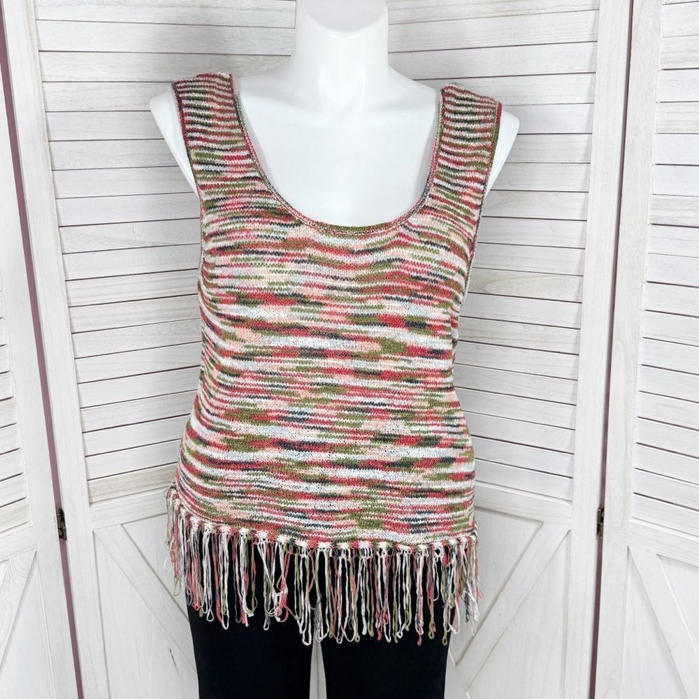Rocks & Indigo Boho Multicolor Knit Fringe Hem‎ Tank Top XL
